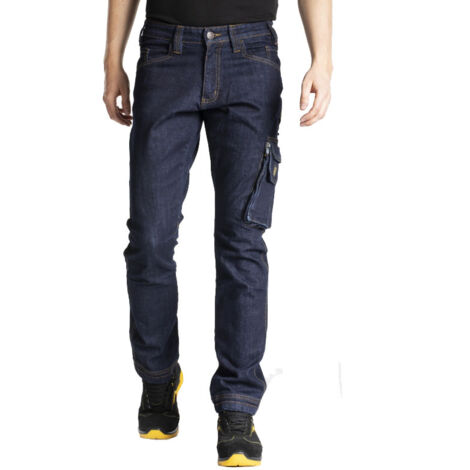 Pantalon de travail en jean extensible bleu foncé – Tissu denim 98% coton – Coupe ample pour confort – Poches fonctionnelles et renforcées – Rica Lewis (1/5)