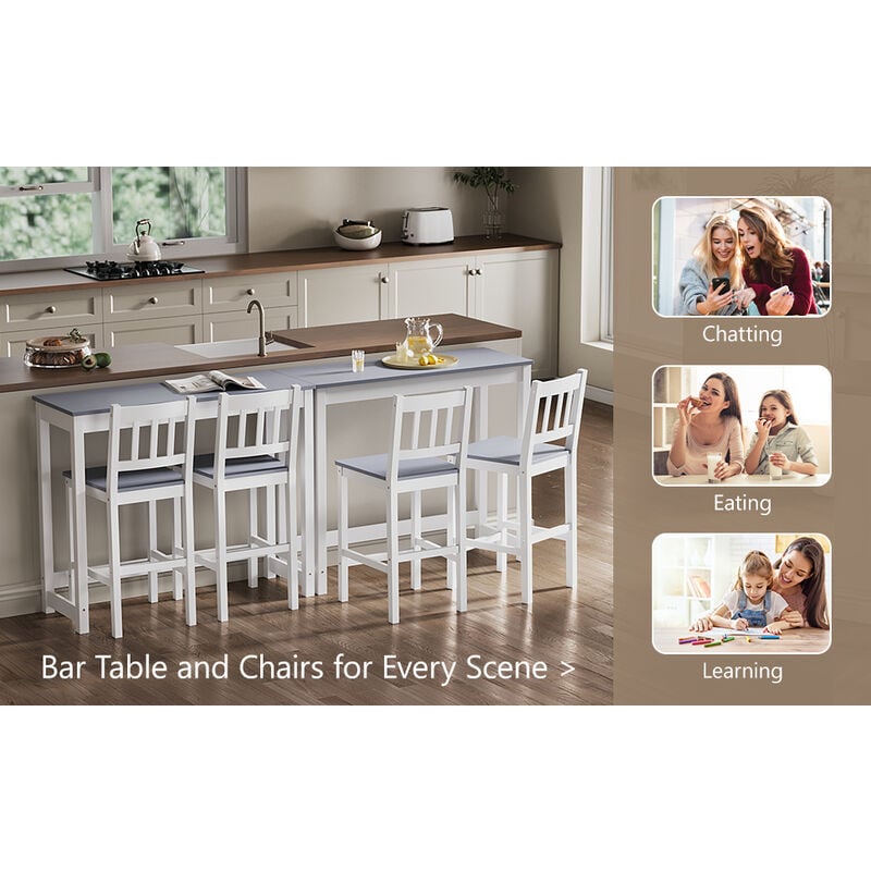NicBex 4-Piece Coastal Dining Set – 3-Drawer Table With Power Outlets & 3 Swivel PU Circular Stools, Bar Kitchen Table Set With Shell Handles -Black