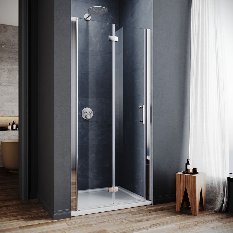 Buy 800x800 Mm Frameless Bifold Shower Enclosure 6mm Safety Glass Reversible Folding Shower Cubicle Door With Side Panel Tray Free Waste