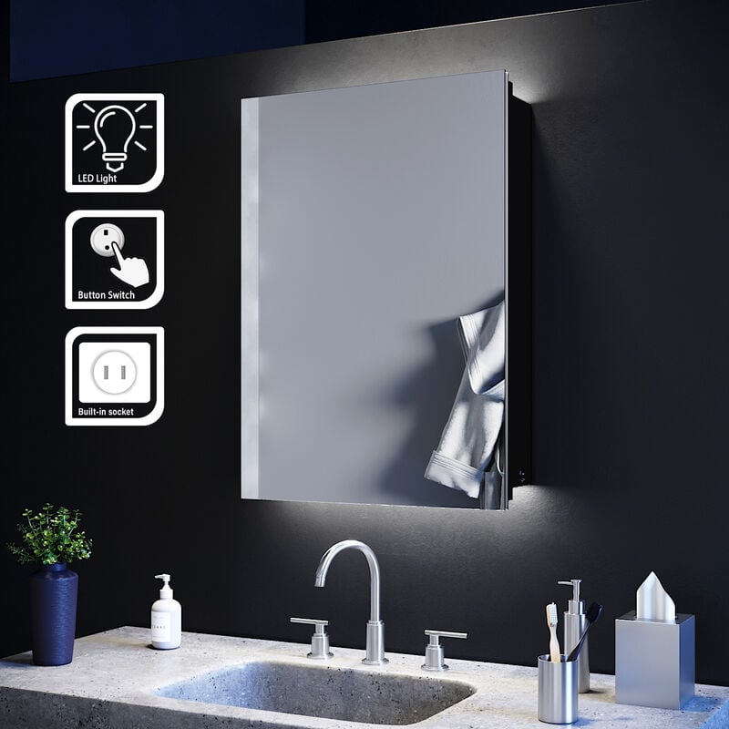 Bathroom LED Mirror Cabinet Storage Back-lit 500x700mm Button