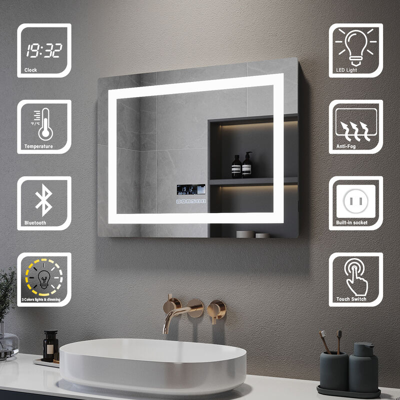 Bathroom mirror with online bluetooth and lights