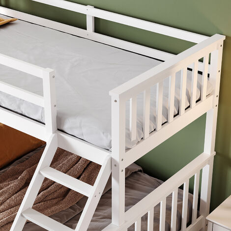 ELEGANT Bunk Bed Pine Wood for Triple Sleeper, White Bed Frame, Single & Double Wooden bed 145 x 200 x 155CM