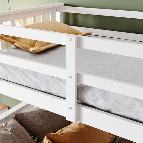 ELEGANT Bunk Bed Pine Wood for Triple Sleeper, White Bed Frame, Single & Double Wooden bed 145 x 200 x 155CM