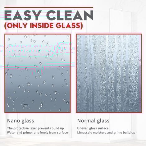 ELEGANT 800mm Easy Clean Walk In Wetroom Shower Enclosure 8mm Glass Shower Screen Panel with 300mm Flipper Panel