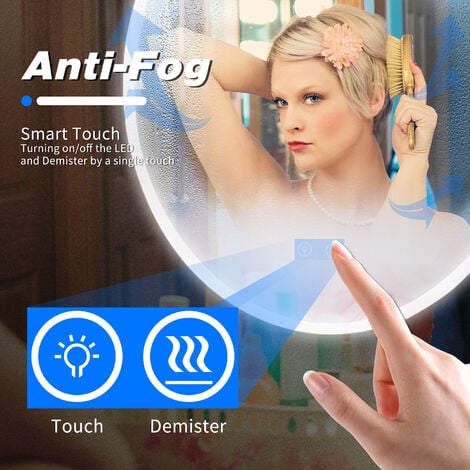 ELEGANT 600x600mm Modern Bathroom LED Mirror Illuminated LED Light Backlit Makeup Mirror with Dustproof & Anti-fog, Warm White Light Sensor Touch Control
