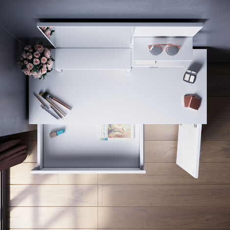 ELEGANT White Dressing Table with Mirror, Makeup Table with Drawer & 4 Shelves, Large Storage Vanity Table for Women Girls Bedroom