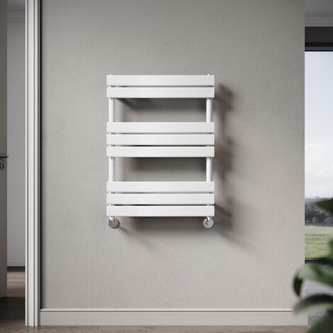 Elegant 800 x 600mm Heated Towel Rail White Modern Bathroom Radiator, Flat Panel Design, Central Heating Towel Warmers, Exclude Valves