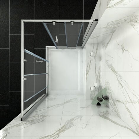 ELEGANT 1000 x 800 mm Sliding Doors Corner Entry Shower Enclosure 6mm Toughened Safety Glass Polished Aluminium Frame Screen Cubicles