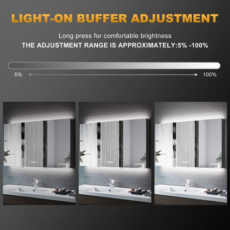 1000x600x130mm Illuminated LED Bathroom Mirror Cabinet with Shaver Socket, Demister Pad + 3 Lighting Modes Dimmable LED Illumiated, NMC07