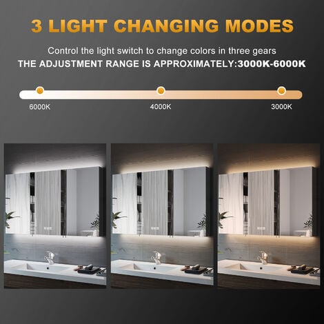 1000x600x130mm Illuminated LED Bathroom Mirror Cabinet with Shaver Socket, Demister Pad + 3 Lighting Modes Dimmable LED Illumiated, NMC07