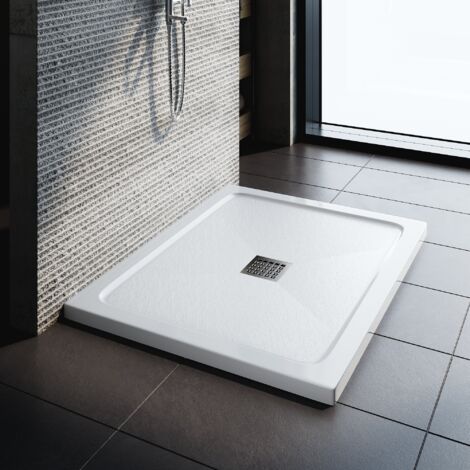 1000x800mm ELEGANT Rectangle Shower Tray SMC Anti-slip Shower Enclosure Base with Stainless Steel Drain Cover, White + Free Waste Trap
