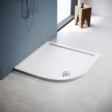 800x800mm ELEGANT Quadrant Shower Tray SMC Anti-slip Shower Enclosure Base with Stainless Steel Drain Cover, White + Free Waste Trap
