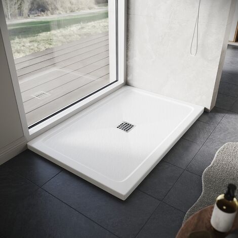 1200x800mm ELEGANT Rectangle Shower Tray SMC Anti-slip Shower Enclosure Base with Stainless Steel Drain Cover, White