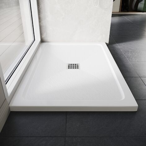 1000x800mm ELEGANT Rectangle Shower Tray SMC Anti-slip Shower Enclosure Base with Stainless Steel Drain Cover, White (1/5)
