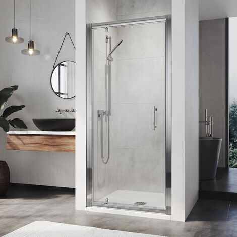 ELEGANT 900mm Pivot Hinge Shower Door with 900x900mm Rectangular SMC Tray and Waste Trap (1/5)