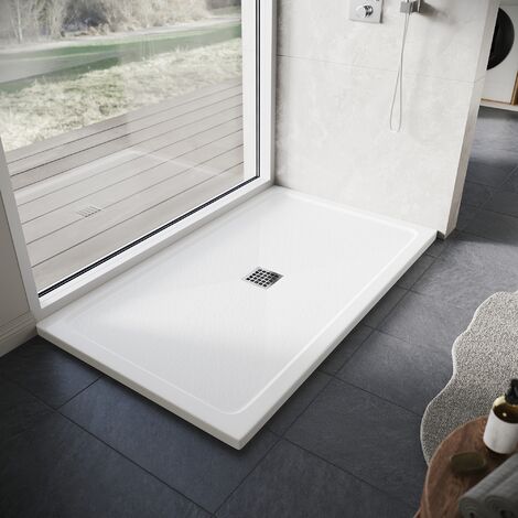 1500x900mm ELEGANT Rectangle Shower Tray SMC Anti-slip Shower Enclosure Base with Stainless Steel Drain Cover, White