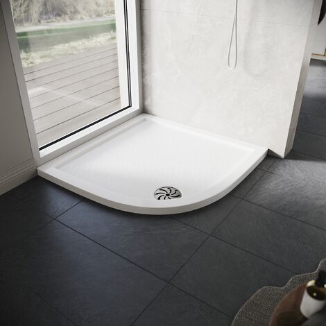 900x900mm ELEGANT Quadrant Shower Tray SMC Anti-slip Shower Enclosure Base with Stainless Steel Drain Cover, White