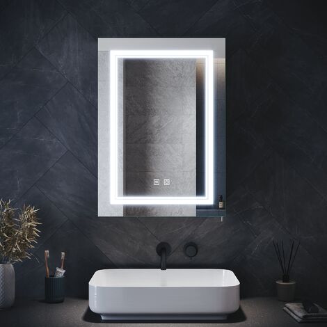 ELEGANT Bathroom Cabinet with Shaver Socket Bathroom Mirror Cabinet, Adjustable Glass Shelves Demister and Sensor Stainless Steel Cupboard 500x700mm