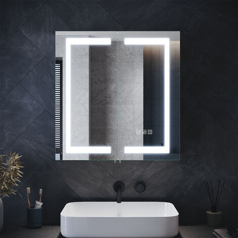ELEGANT Bathroom Cabinet with Shaver Socket Bathroom Mirror Cabinet, 3 Light Changing Modes Demister and Sensor Stainless Steel Cupboard 630x650mm