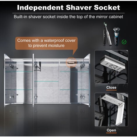 ELEGANT Bathroom Cabinet with Shaver Socket Bathroom Mirror Cabinet, Demister Pad + 3 Lighting Modes Dimmable LED Illumiated 1000x600mm