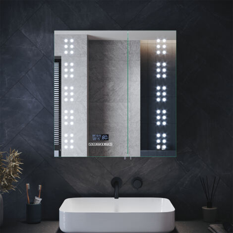 ELEGANT Bathroom Cabinet with Shaver Socket Bathroom Mirror Cabinet, Bluetooth Speakers Sensor Stainless Steel Cupboard 630x650mm