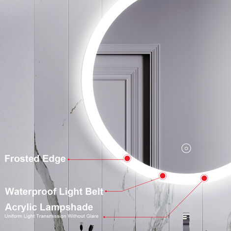 ELEGANT 600 x 600 mm Modern Round Illuminated LED Bathroom Mirror Touch ...