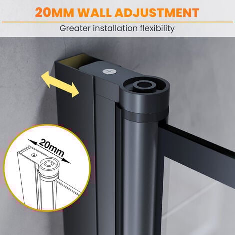 Matt Black 180 Degree Pivot Panel Bath Screen Square Grid Design 800x1400mm Tempered Glass Panel