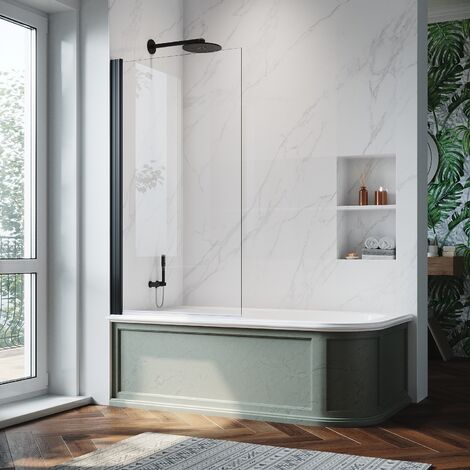 Matt Black 180 Degree Pivot Panel Bath Screen 800x1400mm Tempered Glass Panel