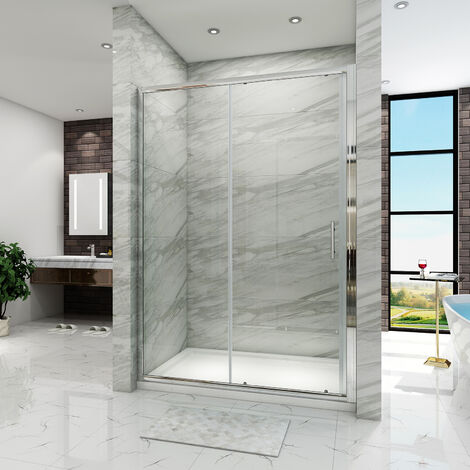 1500x900mm, 6mm Tempered Glass, Aluminium Frame, Sliding Shower Door Modern Bathroom with SMC Tray + Waste Trap (1/5)
