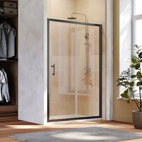 1200x800mm, 6mm Tempered Glass, Black Aluminium Frame, Sliding Shower Door Modern Bathroom SMC Tray + Waste Trap