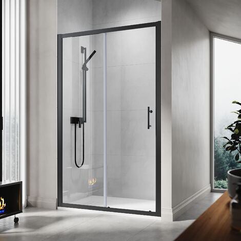 1200x900mm, 6mm Tempered Glass, Black Aluminium Frame, Sliding Shower Door Modern Bathroom SMC Tray + Waste Trap