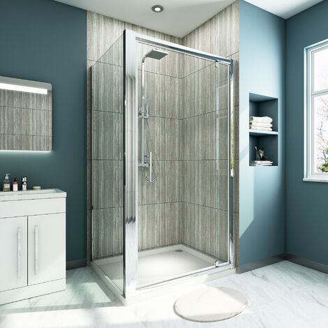 ELEGANT 1000mm Pivot Hinge Shower Door with Side Panel, 800x1000mm Rectangular SMC Tray and Waste Trap (1/5)