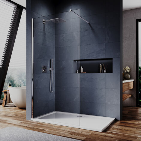 760mm Shower Screen, 6mm Tempered Toughened Glass with 800x1200mm SMC Tray and Waste Trap (1/5)