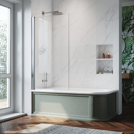 Bright Silver 180 Degree Pivot Panel Bath Screen 800x1400mm Tempered Glass Panel