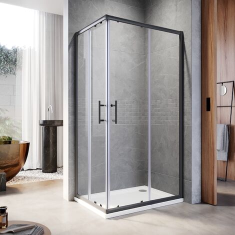 ELEGANT Shower Door Sliding Corner Entry Black Shower Enclosure with High-quality Black Aluminum Frame 900 x 800 mm