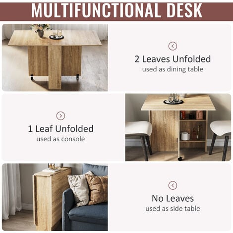 ELEGANT Drop Leaf Dining Table, Modern Folding Dining Table with Storage Shelves, Extendable Kitchen Table on Wheels, Beige