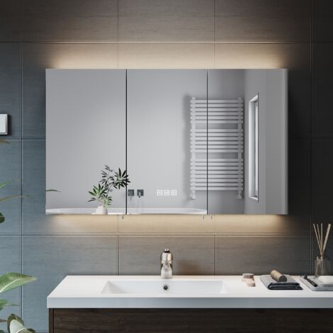 1000x600x130mm ELEGANT Illuminated LED Bathroom Mirror Cabinet with Shaver Socket, 3 Lighting Modes Dimmable LED Illumiated + Hydraulic Cushion Hinges, NMC11