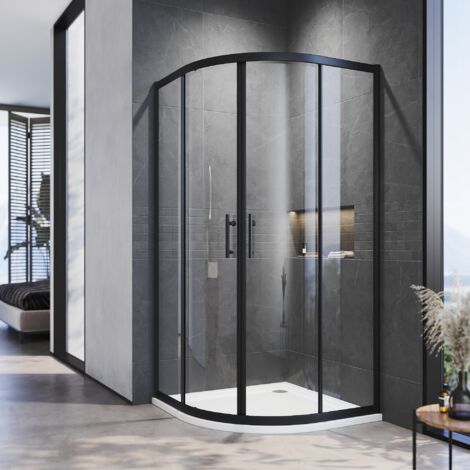 ELEGANT Quadrant Shower Enclosure Black Frame 6mm Tempered Sliding Glass Cubicle Door 900 x 900 mm