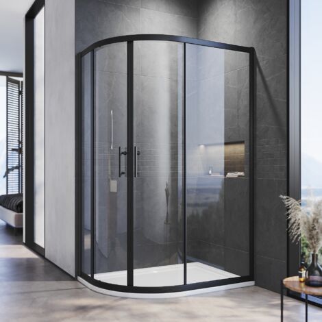 ELEGANT Quadrant Shower Enclosure Black Frame 6mm Tempered Sliding Glass Cubicle Door 800 x 1200 mm