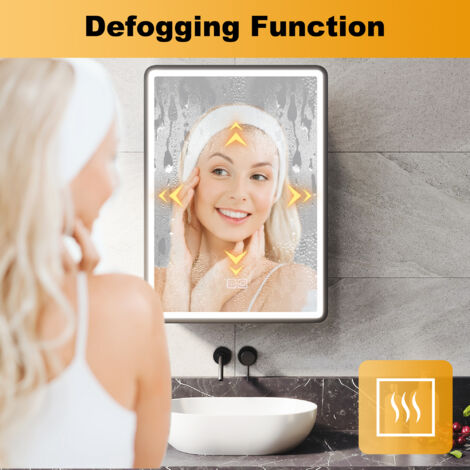 ELEGANT Bathroom LED Mirror Wall Bathroom Mirror Cabinet with Shaver Socket, Bright Adjustment and 3 Lights Changing Modes 500x700mm, Black
