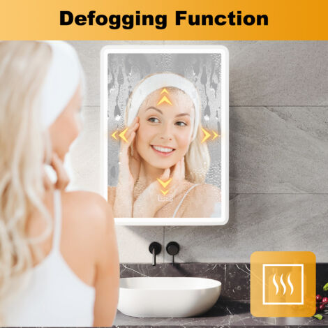 ELEGANT Bathroom LED Mirror Wall Bathroom Mirror Cabinet with Shaver Socket, Bright Adjustment and 3 Lights Changing Modes 500x700mm, White