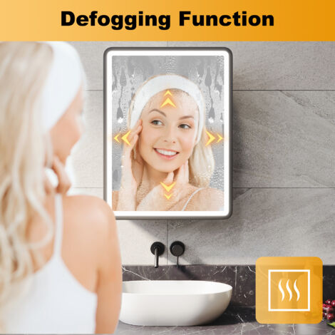 ELEGANT Bathroom LED Mirror Wall Bathroom Mirror Cabinet with Shaver Socket, Bright Adjustment and 3 Lights Changing Modes 450x600mm, Black