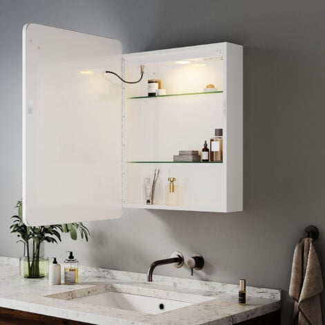 ELEGANT Bathroom LED Mirror Wall Bathroom Mirror Cabinet with Shaver Socket, Bright Adjustment and 3 Lights Changing Modes 450x600mm, White