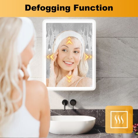 ELEGANT Bathroom LED Mirror Wall Bathroom Mirror Cabinet with Shaver Socket, Bright Adjustment and 3 Lights Changing Modes 450x600mm, White