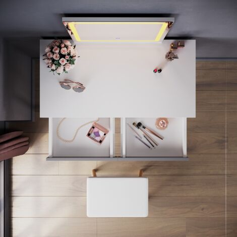 Vanity Table Set with Adjustable Brightness Mirror and Cushioned Stool, Dressing Table Vanity Makeup Table with Free Make-up Organizer