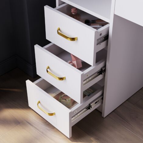 ELEGANT Dressing Table White Makeup Desk with Drawer and Open shelves, Sliding Mirror Design, 80x30x136cm