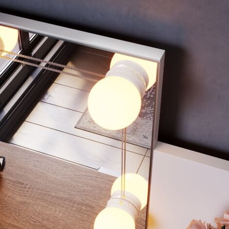 ELEGANT Dressing Table with LED Lights, Three lights mode Vanity Table, Makeup Desk with Drawer and Open shelves 108x40x140cm, White/Oak
