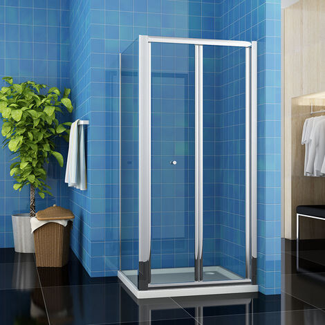 ELEGANT 800 x 800 mm Bifold Glass Shower Enclosure Reversible Folding ...