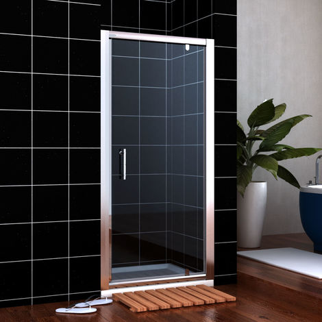 ELEGANT 800mm Pivot Hinge Shower Enclosure 6mm Glass Reversible Cubicle Door with 800x800mm Stone Shower Tray 