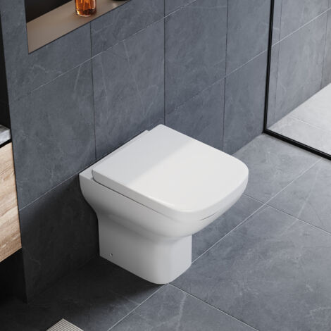 ELEGANT Close Coupled Ceramic Toilet Square Soft Close Seat Bathroom WC 50 x 36 x 40 cm